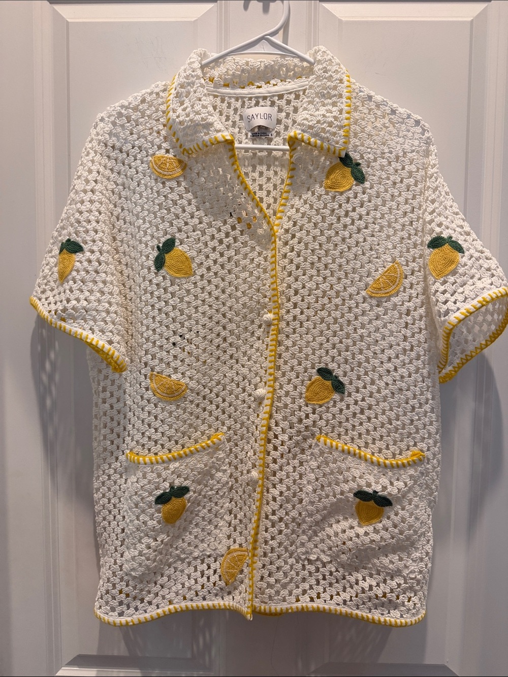 SAYLOR BLITHE White Crochet Top (NO SHORTS) with Yellow Lemon Appliqués